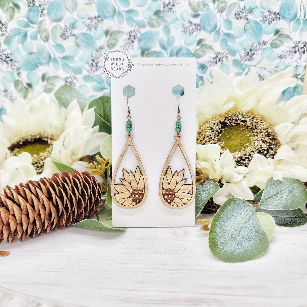 LiQunSweet Teardrop Wood Earring Kit - DIY Jewelry Making With Sunflower Charms & Findings