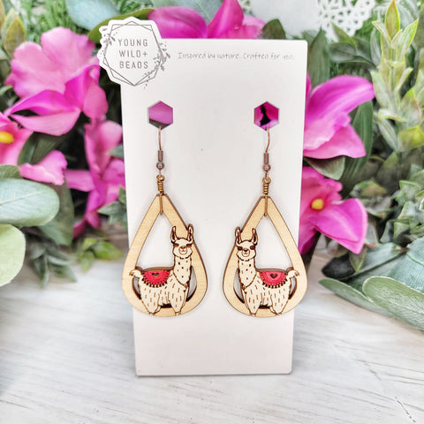 Painted Valentine Llama Teardrop Earrings