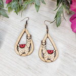 Painted Valentine Llama Teardrop Earrings